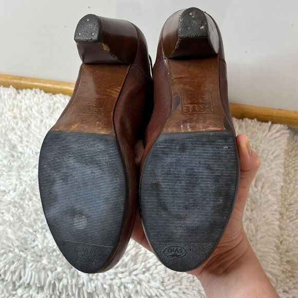 Frye Lisa Slouchy Pleated Pull On Leather Heeled Boots Mid Calf Brown Size 6‎ - Picture 14 of 16